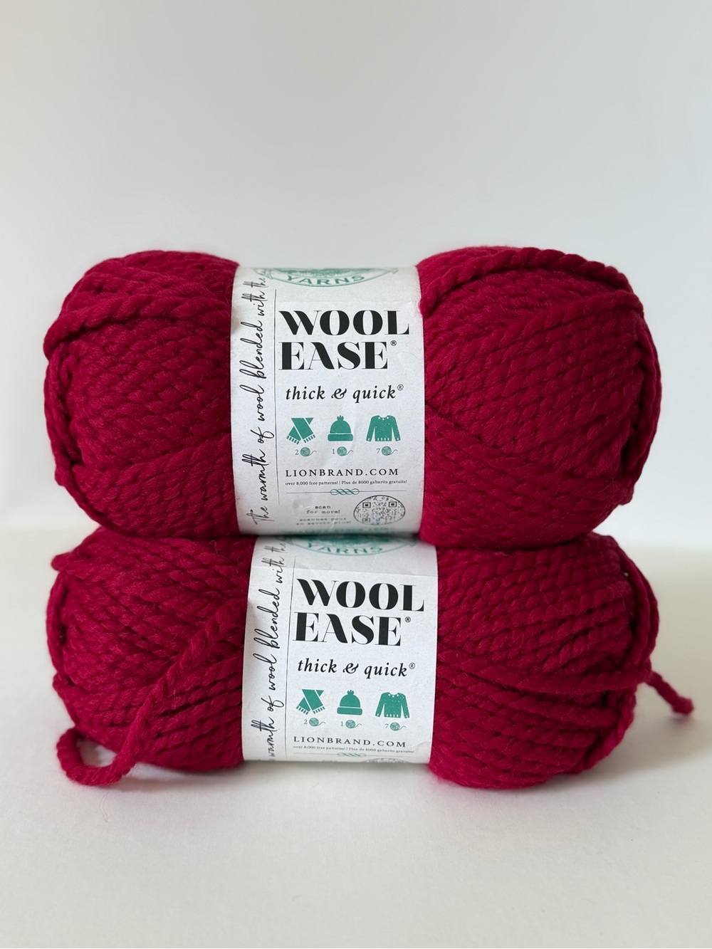 2 Skeins Lion Brand Wool Ease Thick & Quick Cranberry Yarn New and PARTIAL